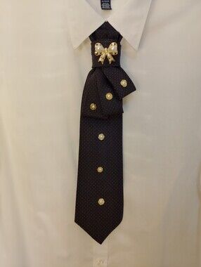 Women's Tie with Gold Pearl Bow Accent